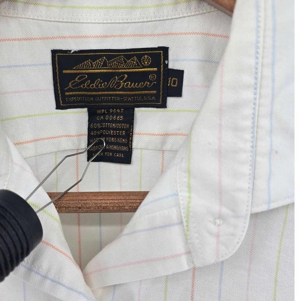 Eddie Bauer Button Front Shirt Womens 10 White Multicolor Stripe Vintage Cotton - Picture 2 of 4